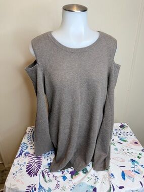 Charter Club Taupe Cold-Shoulder Knit Sweater